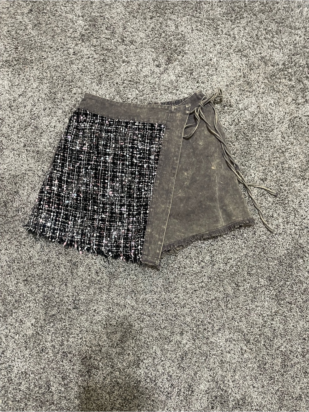 Fantastic Fawn Two-Tone Tweed & Suede Wrap Skort - Black & Charcoal